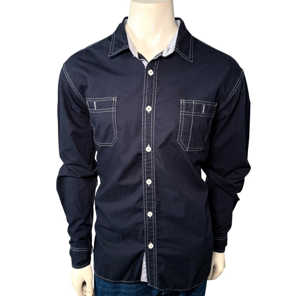 American Heritage Button Down Shirt Mens XL Black Excellent Contrast Stitching